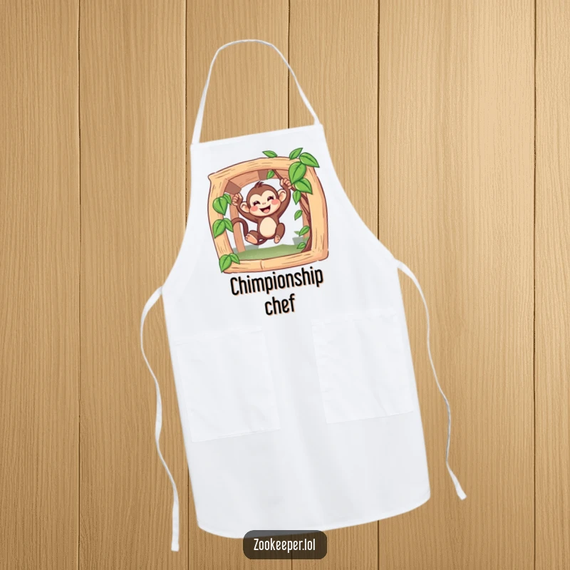 Funny Monkey Apron: A happy monkey swings joyfully from a vine, adding a humorous and energetic vibe to cooking.