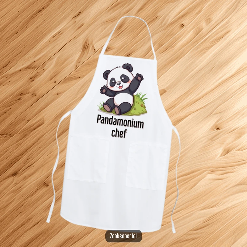 Funny Panda Tumble Apron: A playful panda tumbles down a grassy hill, adding a humorous and energetic touch to cooking.