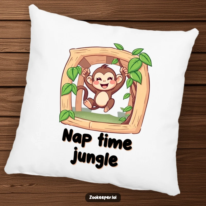 Funny Monkey Pillow: A happy monkey is depicted swinging from a vine, offering a cute and humorous decorative touch.