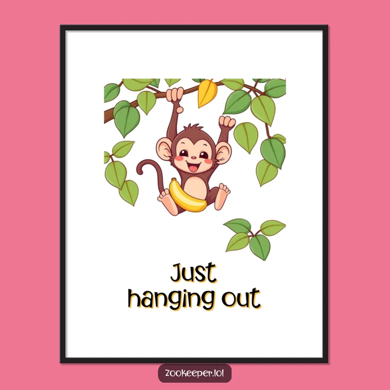 Funny Monkey Digital Art: Mischievous Banana Swing Image, Instant Humorous Decor