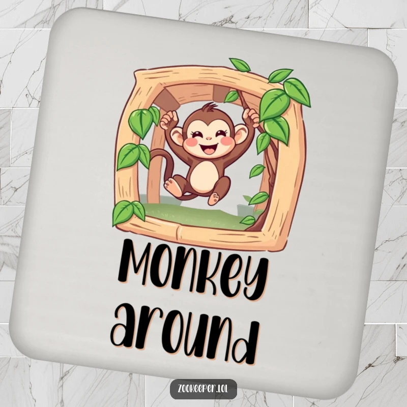 Funny Monkey Coaster: A happy monkey swings from a vine, offering a protective and humorous touch to your surfaces.