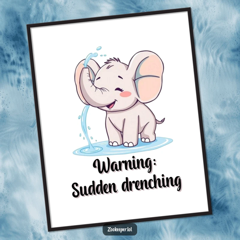 Funny elephant poster of a happy elephant playfully spraying water from its trunk, creating a splash of pure delight.