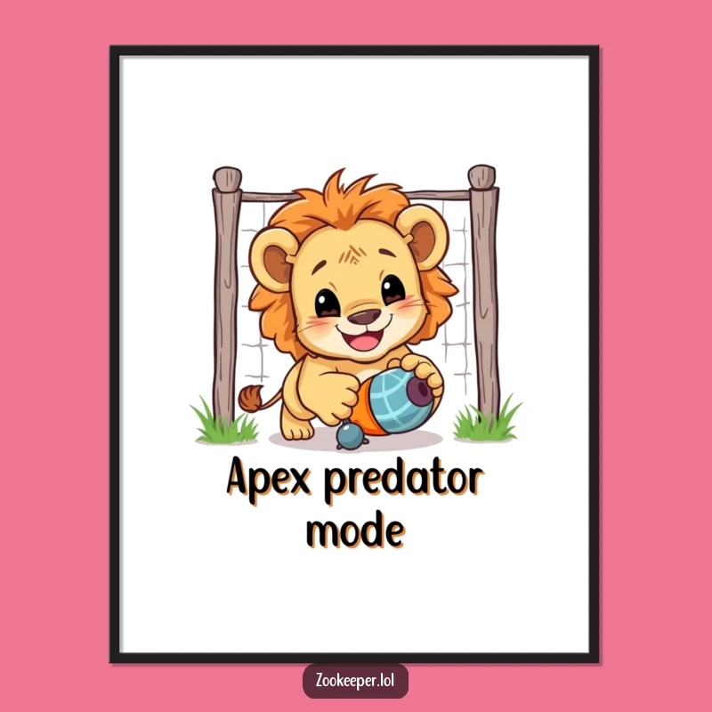 Funny Lion Cub Poster: Adorable Cub Chasing Toy Art Print