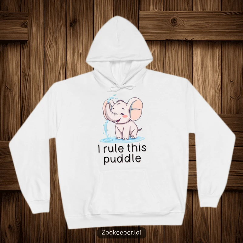 Funny elephant hoodie depicting a happy elephant joyfully spraying water from its trunk, a scene of pure, wet fun.
