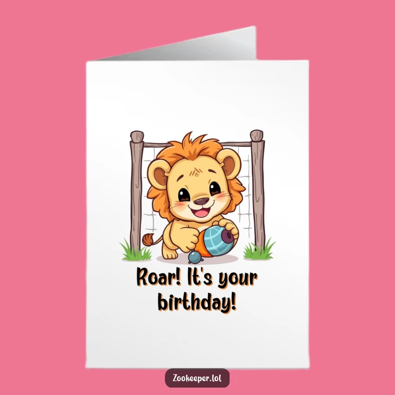 Free Printable Birthday Card: Playful Lion Cub, Downloadable Fun for a Roaring Good Time