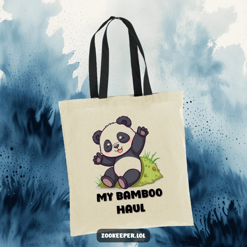 Funny Panda Tumble Tote Bag: A playful panda tumbles down a grassy hill, adding a touch of adorable humor to your carry-all.